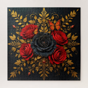 Zwarte Rode Rozen Cadeau Voor Bloemenliefhebbers Legpuzzel