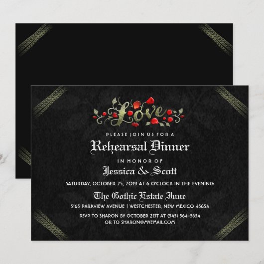 Zwarte & Rode Rozen Gotische Huwelijks Oefen Uitno Kaart (Voorkant / Achterkant)