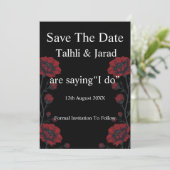 Zwarte & Rode Rozen Gotische Save The Date Kaart (Staand voorkant)