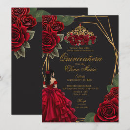 Zwarte Rode Rozen Gouden Prinses Quinceañera Kaart