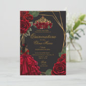 Zwarte Rode Rozen Gouden Prinses Quinceañera Kaart (Staand voorkant)