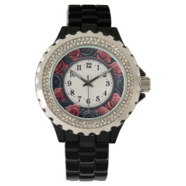 Zwarte & Rode Rozen Horloge