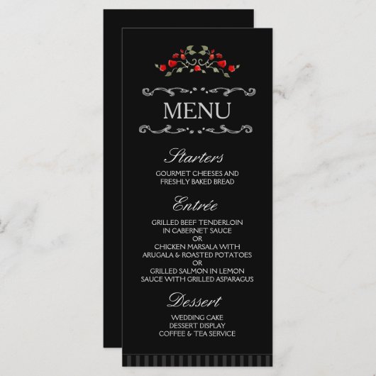 Zwarte & Rode Rozen LIEFDE Matching Wedding Menu (Voorkant / Achterkant)