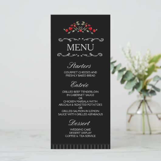 Zwarte & Rode Rozen LIEFDE Matching Wedding Menu (Staand voorkant)