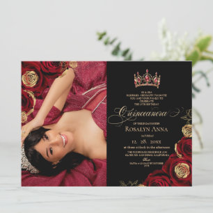 Zwarte Rode Rozen Prinses Quinceañera Kaart