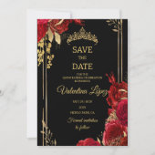 Zwarte Rode Rozen Quinceañera Bewaar de Datum Kaart (Voorkant)