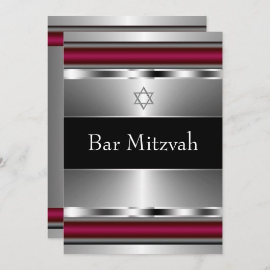 Zwarte Rode Ster van David Bar Mitswa Sjabloon Kaart (Voorkant / Achterkant)