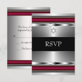 Zwarte Rode Ster van David Bar Mitzvah RSVP Kaartje (Voorkant / Achterkant)