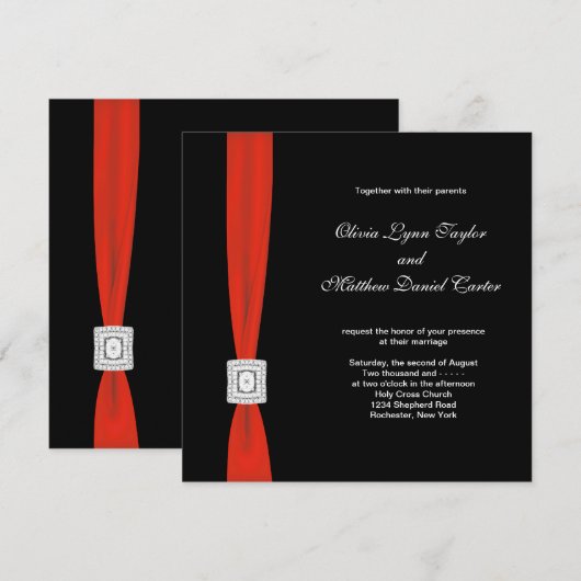 Zwarte Rode strik Rode zwarte bruiloft Kaart (Voorkant / Achterkant)