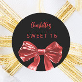 Zwarte rode strik Sweet 16 Ronde Sticker