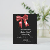 Zwarte rode strik verjaardagsuitnodiging (Staand voorkant)