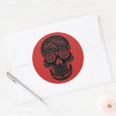 Zwarte & Rode Suikerschedel/Dag van de Dode Sticke Ronde Sticker (Envelop)