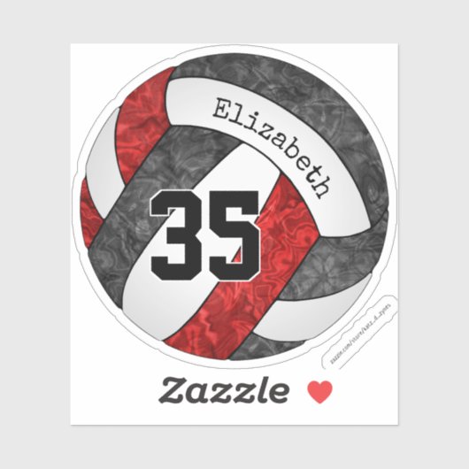 zwarte rode volleybal met nummer van de speler sticker (Vel)