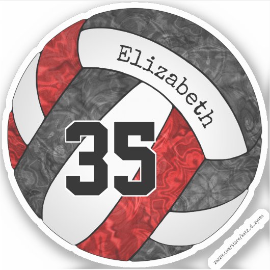 zwarte rode volleybal met nummer van de speler sticker (Voorkant)