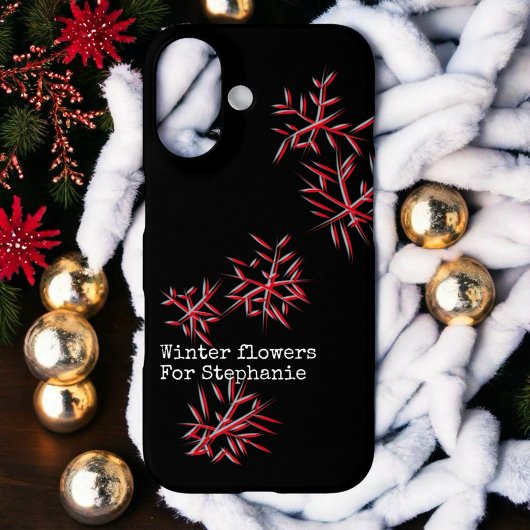 Zwarte rode winterbloemen feestelijke typografie t Case-Mate iPhone case