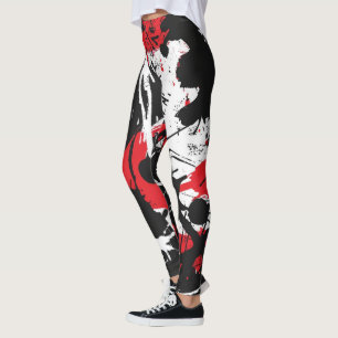 Zwarte, rode, witte abstracte kunst leggings