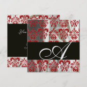 ZWARTE RODE WITTE SILK DAMASK CLOTH MONOGRAM Ice Kaart (Voorkant / Achterkant)