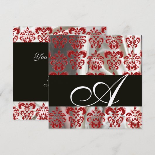 ZWARTE RODE WITTE SILK DAMASK CLOTH MONOGRAM Silve Kaart (Voorkant / Achterkant)