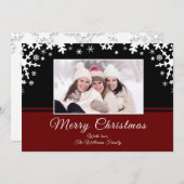 Zwarte rode witte sneeuwvlokken kerstfoto feestdagenkaart (Voorkant / Achterkant)