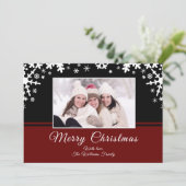 Zwarte rode witte sneeuwvlokken kerstfoto feestdagenkaart (Staand voorkant)