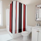 Zwarte rode witte verticale strepen douchegordijn (In situ)