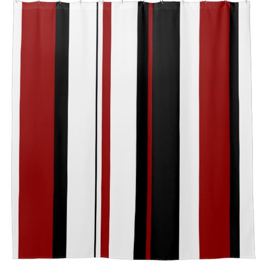 Zwarte rode witte verticale strepen douchegordijn (Voorkant)