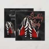 Zwarte Rode Zebra High Heel Shoe Verjaardagsfeest Kaart (Voorkant / Achterkant)