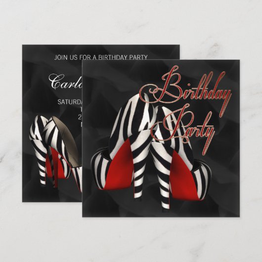 Zwarte Rode Zebra High Heel Shoe Verjaardagsfeest Kaart (Voorkant / Achterkant)