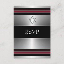 Zwarte Rode Zilveren Davidster Bar Mitzvah RSVP Kaartje