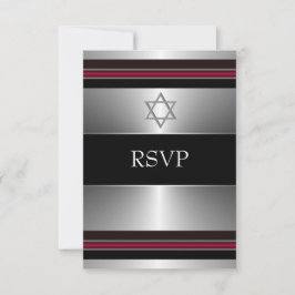Zwarte Rode Zilveren Davidster Bar Mitzvah RSVP Kaartje