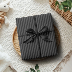 Zwarte & rokerige zwarte smalle verticale strepen cadeaupapier