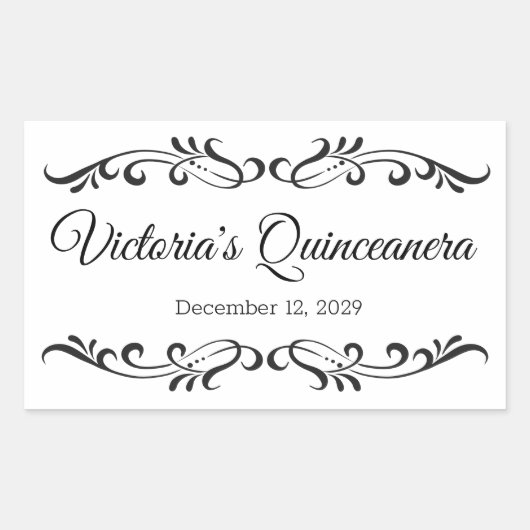 Zwarte rollen, aangepaste Quinceanera party logo Rechthoekige Sticker (Voorkant)