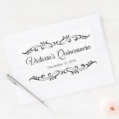 Zwarte rollen, aangepaste Quinceanera party logo Rechthoekige Sticker (Envelop)