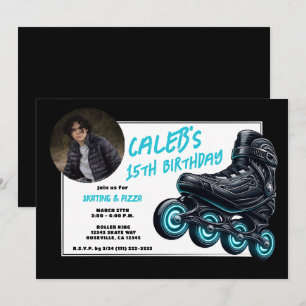 Zwarte Rollerblades Blauwe Glow-wielen Verjaardags Kaart