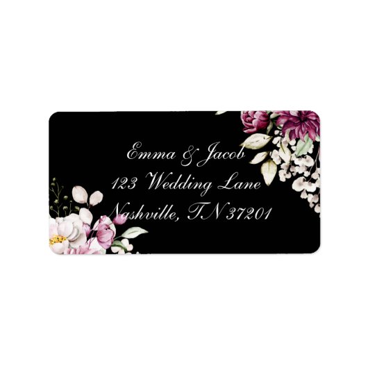 Zwarte Romantische Bloom Bloemen Pioenbloem Etiket (Voorkant)