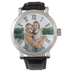 Zwarte Romeinse cijfers foto voor vader Horloge