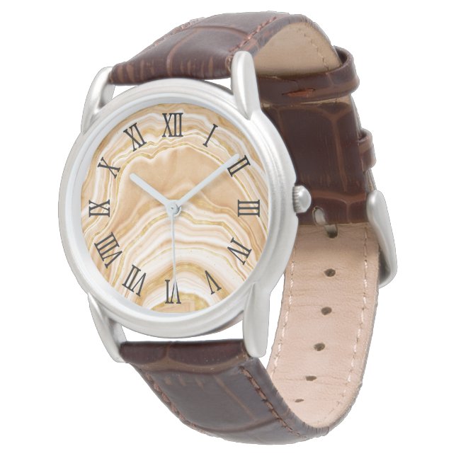 Zwarte Romeinse cijfers namaak gouden agaat Horloge (Gekanteld)