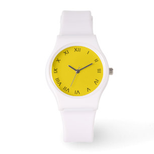 Zwarte Romeinse cijfers op Gele Womens cn Horloge