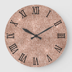 Zwarte Romeinse cijfers Roze Goud Disco Glitter Grote Klok