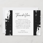 Zwarte rommelige penseelstreken moderne foto bruil bedankkaart (Voorkant)