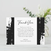 Zwarte rommelige penseelstreken moderne foto bruil bedankkaart (Staand voorkant)