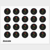Zwarte Ronde Sticker met Rode Roos & Aangepaste te (Vel)