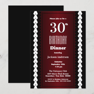 Zwarte Rood en wit 30th Birthday Dinner Kaart