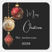 Zwarte rood gouden kerstballen klassieke kerst vierkante sticker (Voorkant)