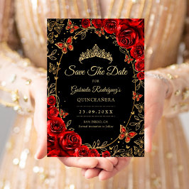 Zwarte Rood Gouden Quinceanera Save The Date