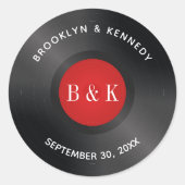 Zwarte Rood Rock And Roll Monogram Naam Vinylplaat Ronde Sticker (Voorkant)