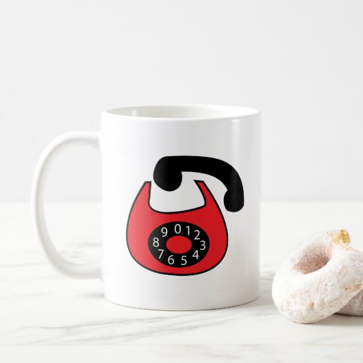 Zwarte Rood Telefoon Oude Telefoon Koffiemok (Met donut)