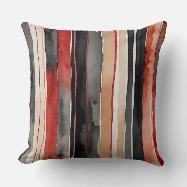 Zwarte rood-witte abstracte strepen kussen (Voorkant)