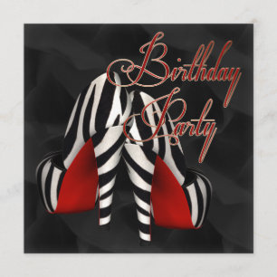Zwarte Rood Zebra Hoge Hak Schoen Verjaardagsfeest Kaart