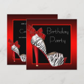 Zwarte Rood Zebra Verjaardagsfeest Uitnodigingen (Voorkant / Achterkant)